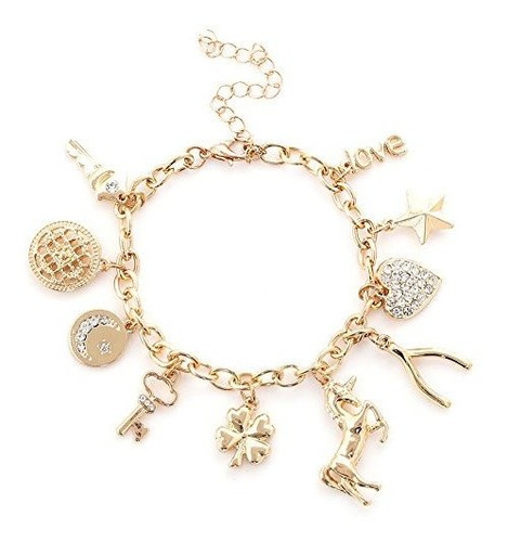 Alexy Womens Link Charm Bracelet Unicorn Clover Star Corazón