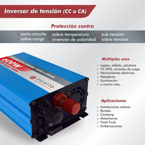 Imagen 3 de 6 de Inversor De Tensión 600w Ficatto 12v Camping Auto Usb