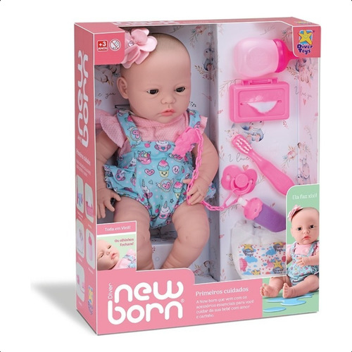 Boneca New Born BebĂȘ Primeiros Cuidados Abre E Fecha Olhos