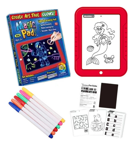Tableta De Dibujo Con Luz Led Magic Pad Con Marcadores Neon Color Rojo