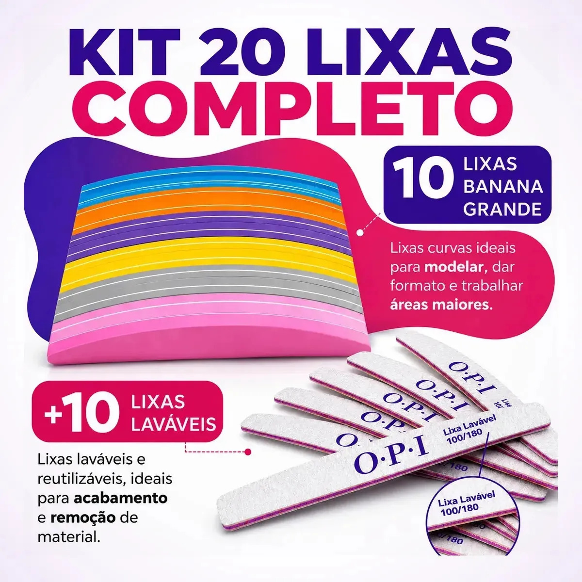 Kit 10 Lixa Buffer De Polir + 10 Lixas Banana 100/180 Nails Bmed