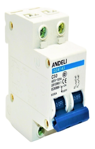 Interruptor Termomagnético Andeli Para Riel 2 Polos 50amp