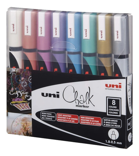 Uni Chalk Marcadores Tiza Metalicos Pwe-5m X 8