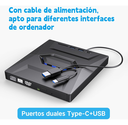 Grabador Dvd/cd Externo Lector Usb Type C Con Sd/tf Puerto