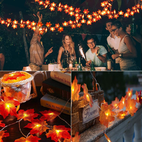 2 Piezas Luces De Cadena Hojas De Arce Otoño Para Halloween