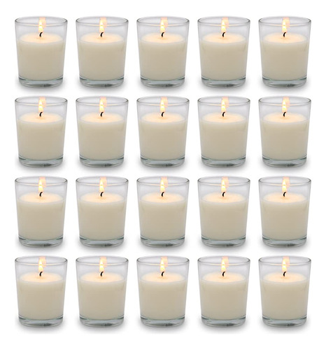 Juego De 20 Velas Votivas Blancas Rellenas De Vidrio Transpa