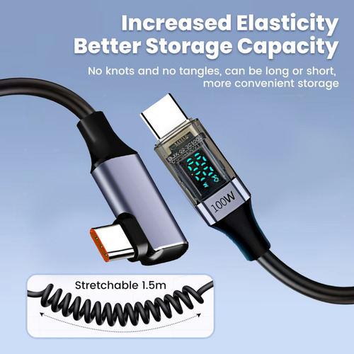 Cable De Datos De Resorte Usb C A Tipo C, Cables De Carga De