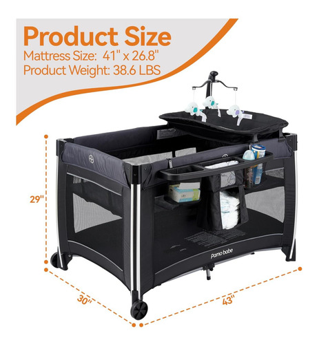 Pamo Babe 4 En 1 Baby Playards Con Bassyet & Changing Table,