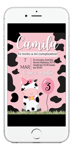 Invitación Cumpleaños Tarjeta Digital Vaca Lola Granja 