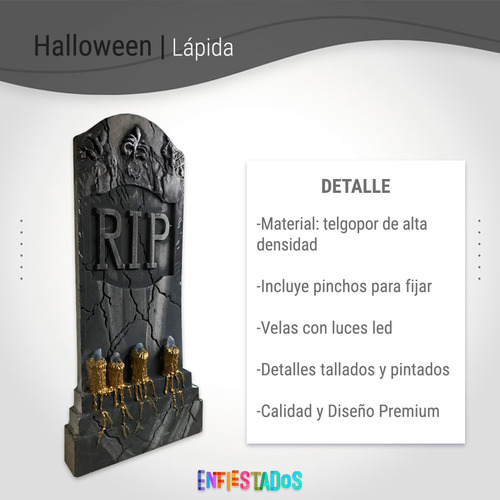 Decoracion Halloween Lapida Tumba Cementerio Con 4 Velas Led