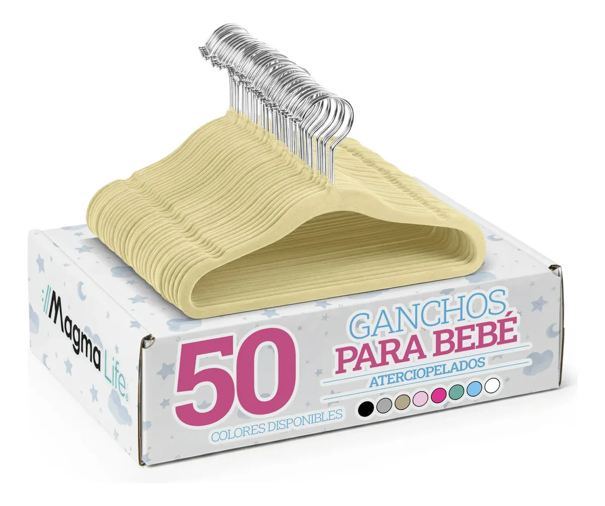 Ganchos de Terciopelo Crema Antideslizantes con Gancho Giratorio para Ropa de Bebé, Pack de 50