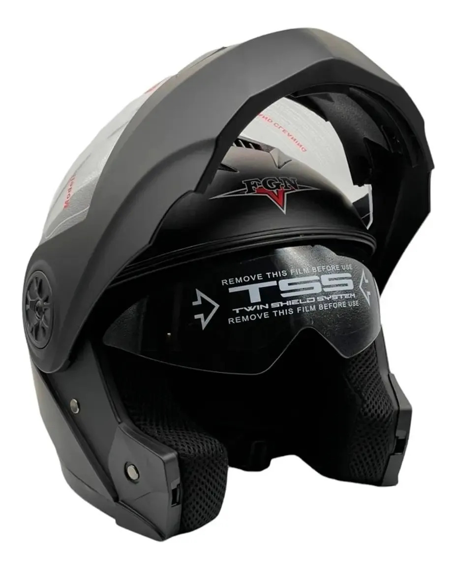 Casco Abatible Fgn Doble Visor Gafas Polarizadas Certf Dot Color Negro Tamaño del casco L