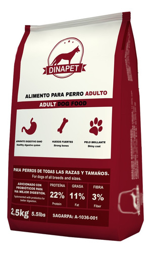 Alimento Dinapet para perro adulto todos los tamaños en bolsa de 2.5kg
