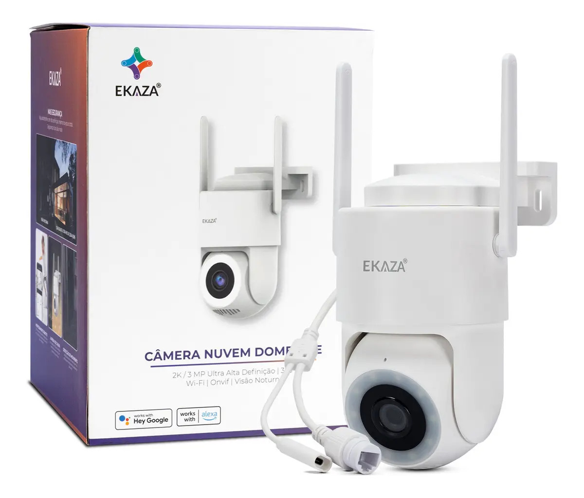 Câmera de segurança Externa Wifi Dome Lite Prova da Água Resistente Ip66 Ekaza Branco