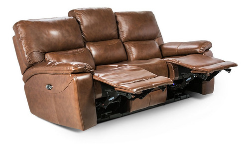 Rosen Sofá Reclinable Poch Cuero Tabaco 3 Cuerpos