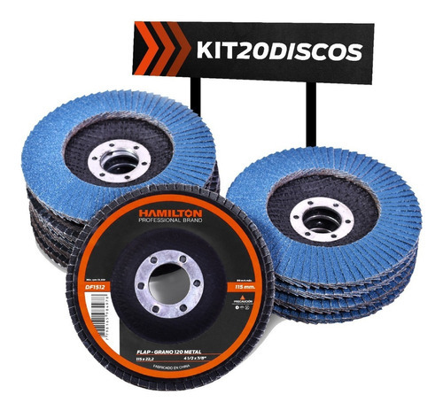 Kit 20 Discos Abrasivos Flap Zirconio 115mm Grano 120 - Hamilton Df1512 X 20 Unidades