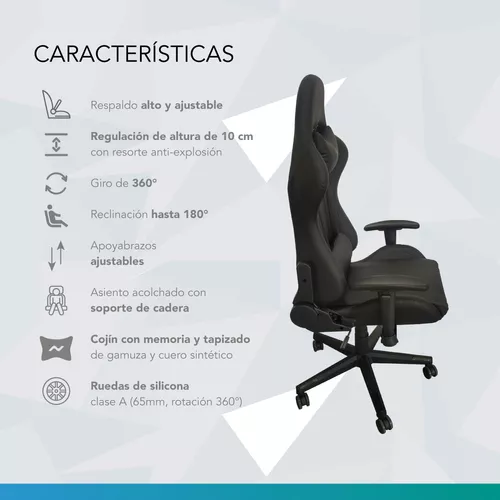 Silla Gamer Pc Escritorio Ergonomica Sillon Oficina Gaming Color Negro  Material del tapizado Cuero sintético