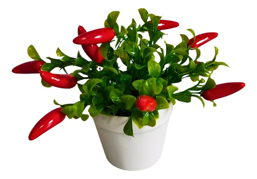 Arranjo Pimenta Artificiais + 3 Vasinhos Enfeites P/ Cozinha