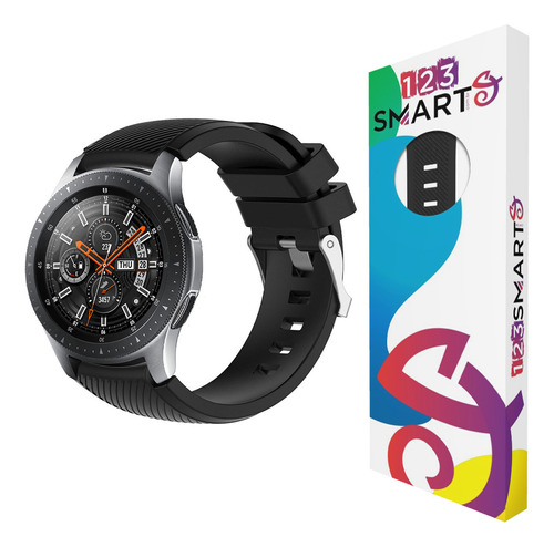 Pulseira De Silicone Fivela Prata Marca 123smart 22mm Compativel Com Samsung Galaxy Watch 46mm R800 Gear S3 Classic Frontier Galaxy Watch 3 45mm Gear 2 Hitwear Psw02pm Gt 2 Gt 3 Gt 4 46mm - Cor Preto