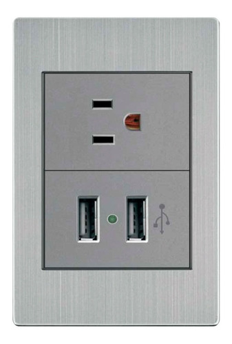 Placa Con Contacto Y Dos Portales Usb Acero Inox. Artlite 