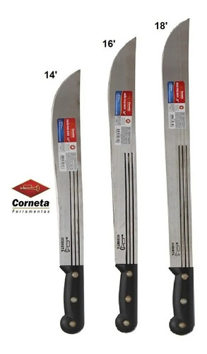 Imagem 3 de 6 de Kit 3 Facões 3 Listras Tradicional 14 16 18 Pol Saga Corneta