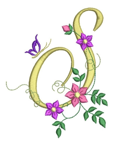 Matriz De Bordado - Alfabeto Com Ramo De Flor Maiúscula