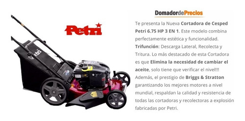 Imagen 7 de 10 de Cortadora De Cesped Petri 6.75 Hp 3 En 1 Bolsa Y Acelerador