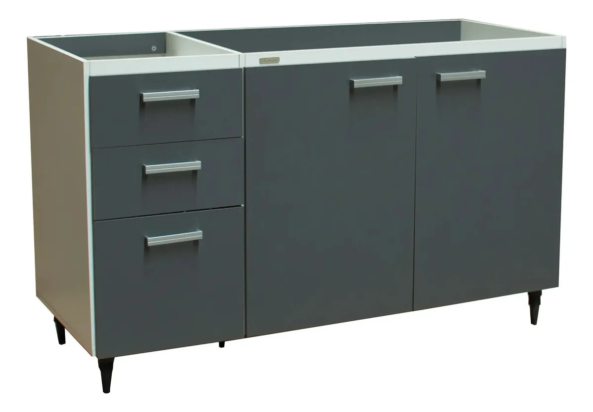 Mueble Bajo Mesada 140cm Cocina Lavadero Hogar Melamina Blanco/gris Grafito