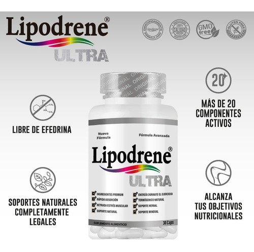 Lipodrene Ultra 30 Caps- Formula Ultra Pro - Termogénico Sabor Sin Sabor