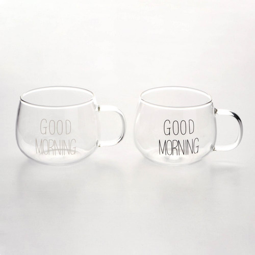 Taza Jarro Bombe Vidrio Doble Mug Cafe 250 Ml Pettish Online Color Good Morning 300ml