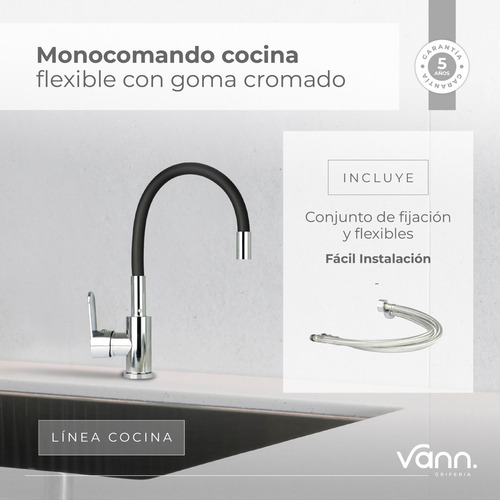 Griferia Cocina Canilla Flexible Con Goma Negro Vann Motorar