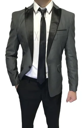 Terno Gris Hombre Borde Negro Traje Envi Gratis Cuotas sin