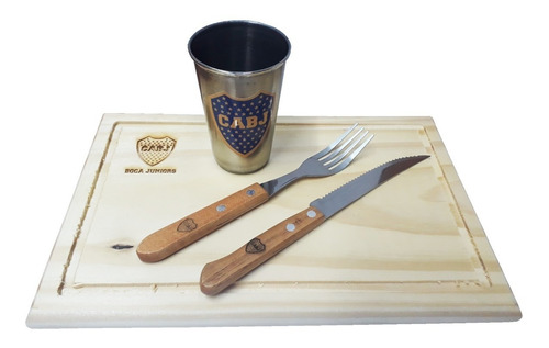 Set De Asado Boca Juniors C/vaso Metal Licencia Personalizad