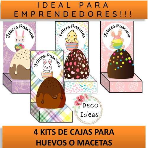 Imagen 1 de 6 de Kit Imprimible 01 Pascuas Caja Porta Huevo O Maceta+tarjetas
