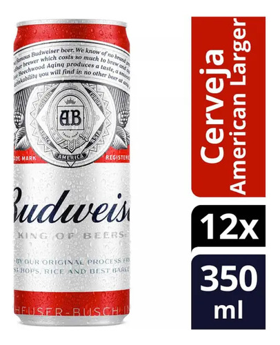 Pack Cerveja Budweiser Lata 350ml 12 Unidades