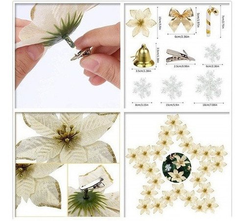 Imagen 7 de 9 de Flores Navideñas Decoraciones Artificiales Árbol Decorado.