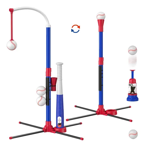 Juego De Béisbol 3 En 1 Para Niños, Máquina Lanzadora Semiautomática, Tee Ajustable Y Bat Retráctil, Rosa, Con 6 Pelotas