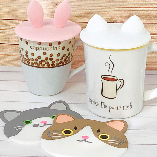 Wrapables Posavasos De Silicona Con Diseño De Gato Para Vaso