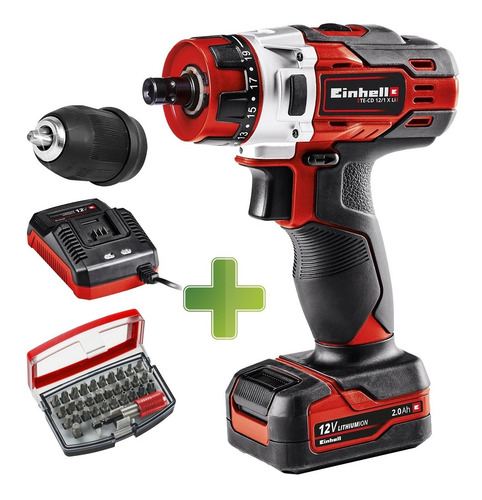 Imagen 1 de 7 de Taladro Atornillador Inalambrico Einhell Kit Bateria 12v 2ah