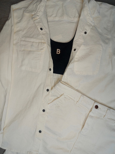 Conjunto Denim Blanco Chaqueta Y Falda