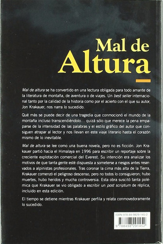 Mal De Altura: Sin Datos, De Jon Krakauer. Serie Sin Datos, Vol. 0. Editorial Desnivel S.l., Tapa Blanda, Edición Sin Datos En Español, 2008