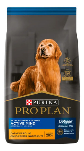 Alimento Pro Plan OptiAge Active Mind 7+ para perro senior de raza mediana y grande sabor pollo y arroz en bolsa de 15kg