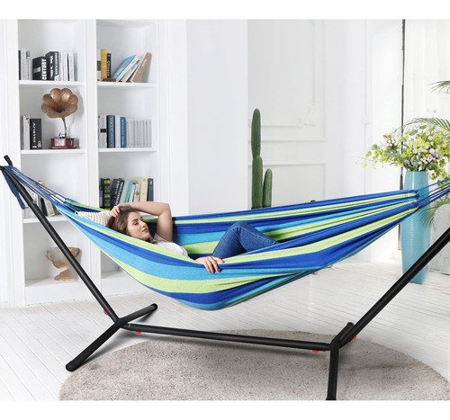 Hamaca Doble Con Base Soporte De Acero Y Estuche Portatil