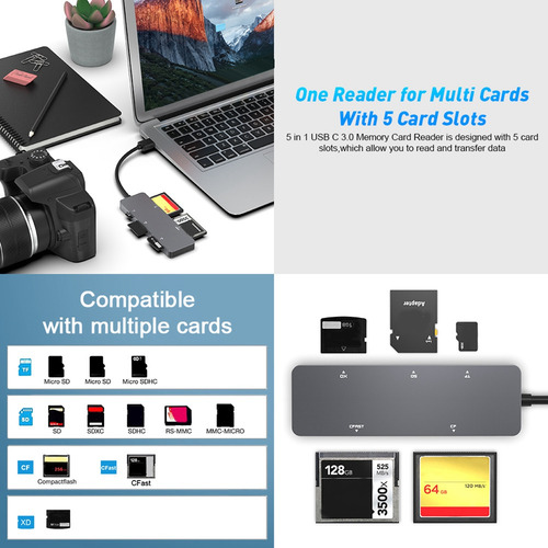 Lector De Tarjetas De Memoria MĂșltiple 5 En 1, Adaptador Otg