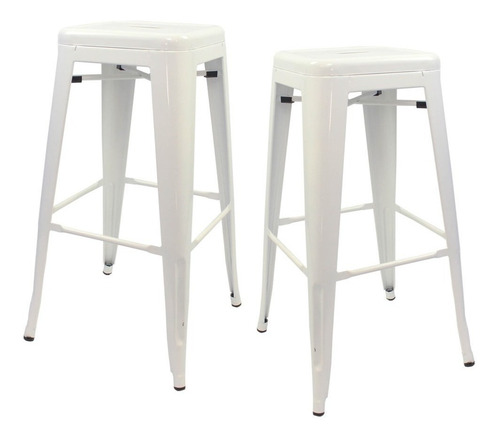 Set X2 Banqueta Taburete Tolix Banco Alto Barra Bar Vintage Color Blanco