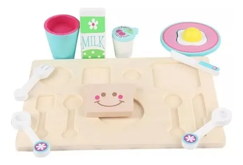 Juego Set Bandeja Desayuno Madera Ecológica Montessori Zk-72