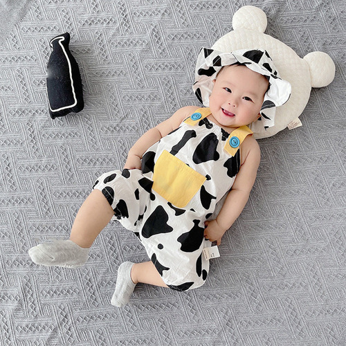 Conjunto De Mameluco Casual Con Estampado De Vaca Para Bebés