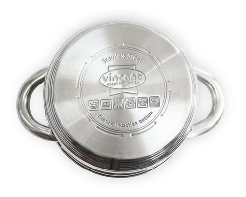 Cacerola Con Tapa Vidrio Acero Inox 5l Vincent 22cm Pack 4