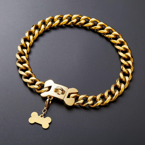 Collar De Perro De Acero Inoxidable Dorado Con Eslabones Cub