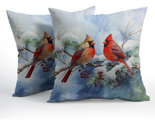 Anyako Winter Snow Nieve Red Cardinal Bird Pillar Cubre Un J